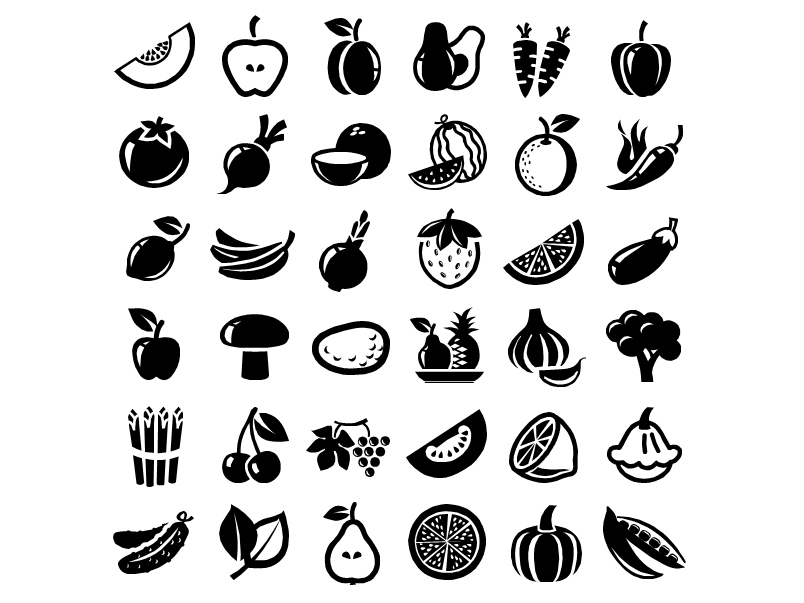 水果蔬菜单色食物类ppt矢量图标素材