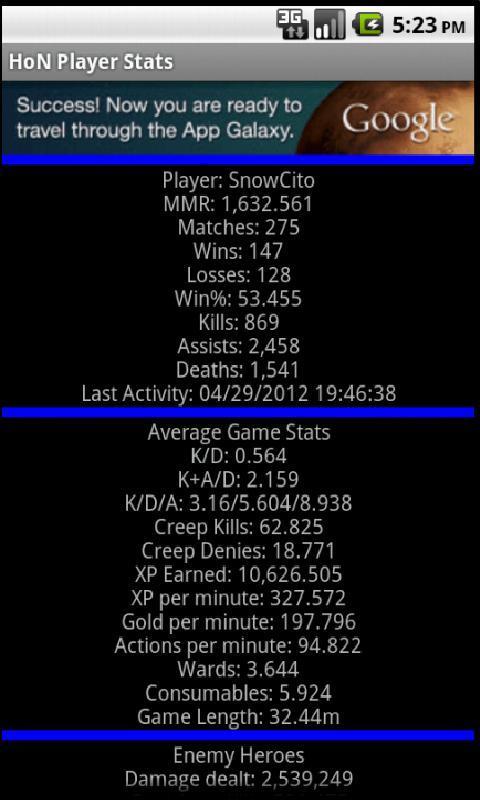 HoN Player Stats