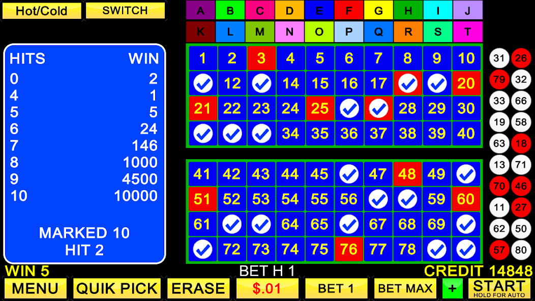 Keno 20 Card