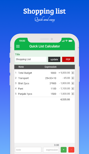 Quick List Calculator