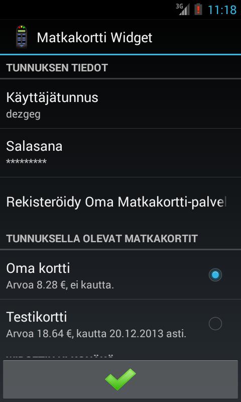 Matkakortti Widget