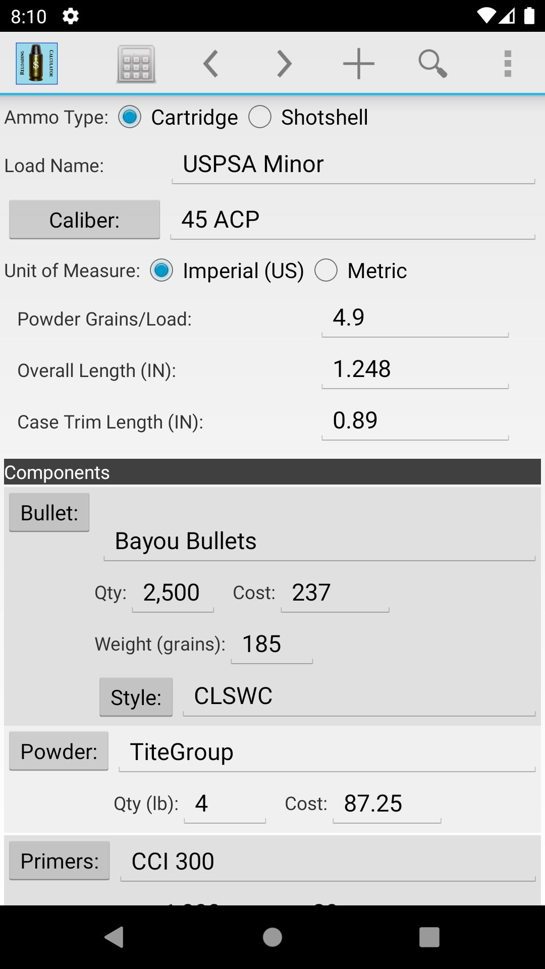 Reloading Calculator - Ammo