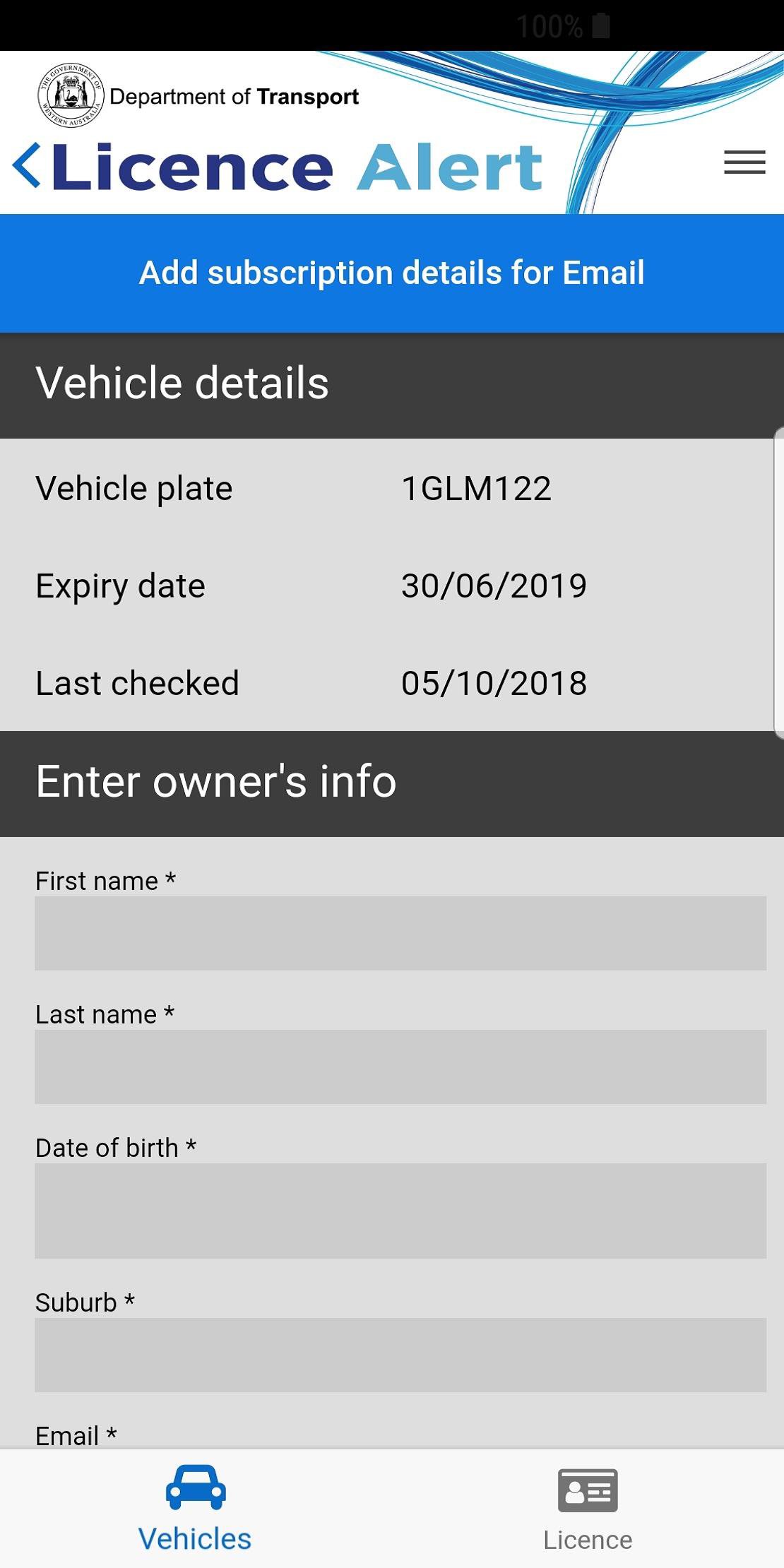 Licence Alert